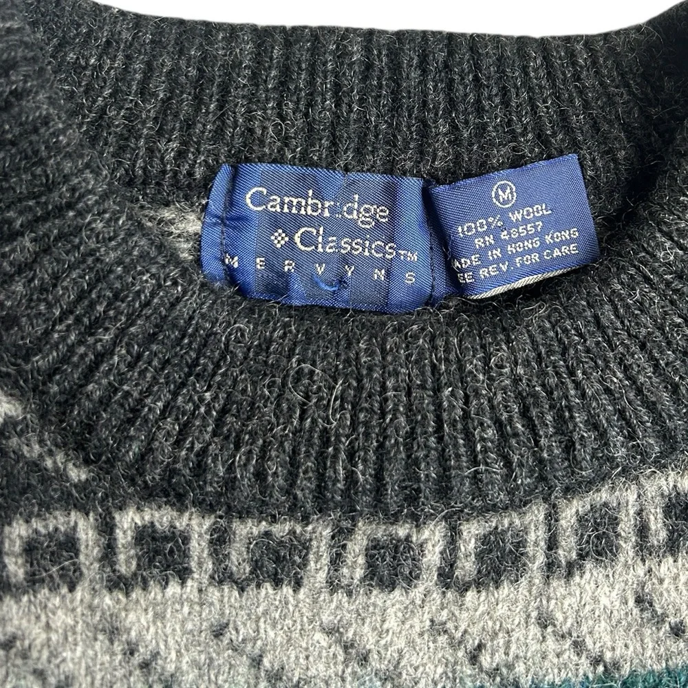 Vintage Cambridge Classics 100% Wool‎ Sweater Men’s Medium Gray Black Green